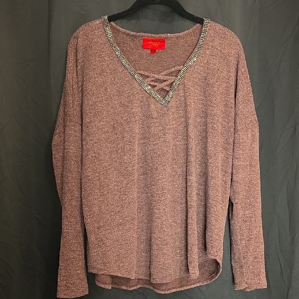 Jennifer Lopez Dusty Purple V-Neck Blouse